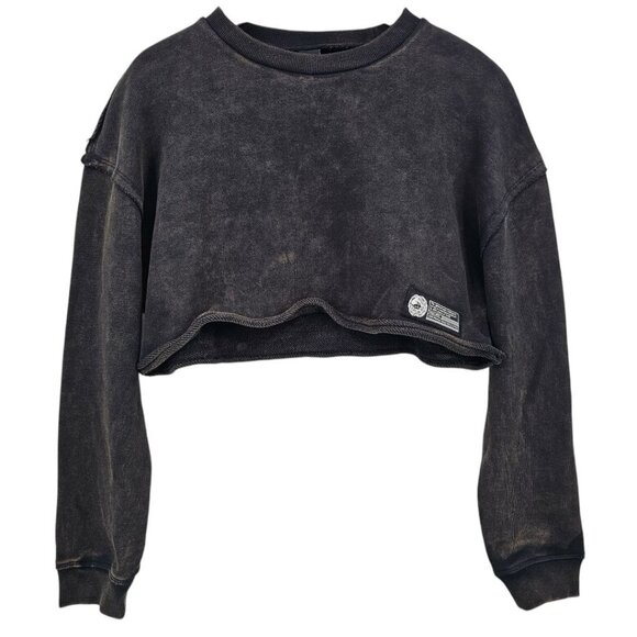 Alphalete Womens S Very Terry Oversized Cropped Pullover Sweatshirt in Onyx NWT - Picture 2 of 14